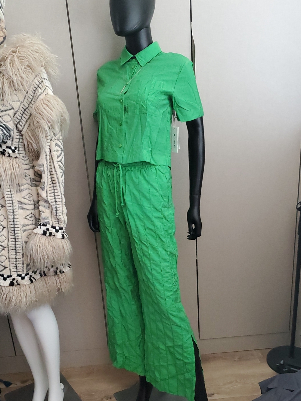 NWT Jason Wu 2pcCropped Button-Front Green Shirt & Wide-Leg Pants Set XS